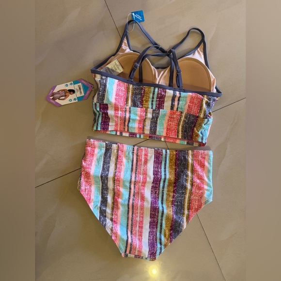 Free Country Striped Retro Bikini Swimsuit front High Waist High Cut Legs S-4/6 - Picture 14 of 14